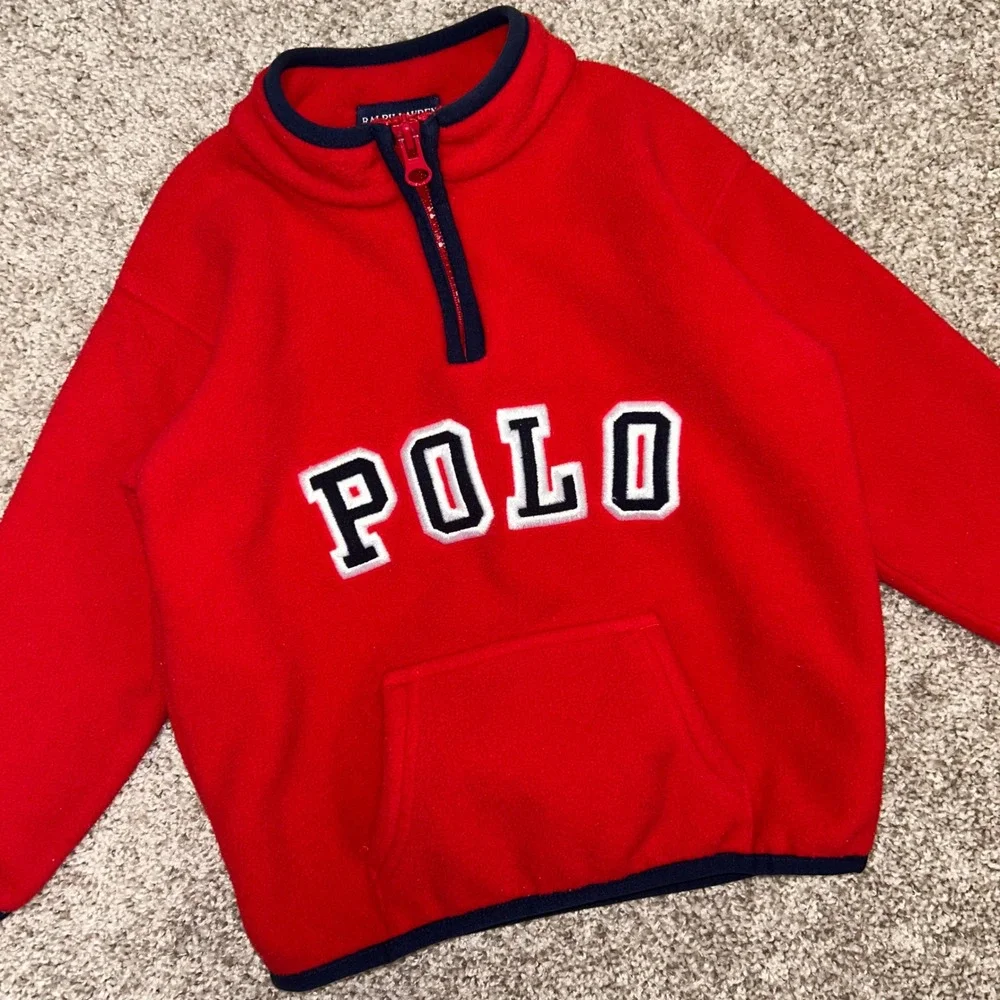 Ralph Lauren Toddler Red Fleece 1/4 Zip Pullover POLO Spellout Kangaroo Size 3T
